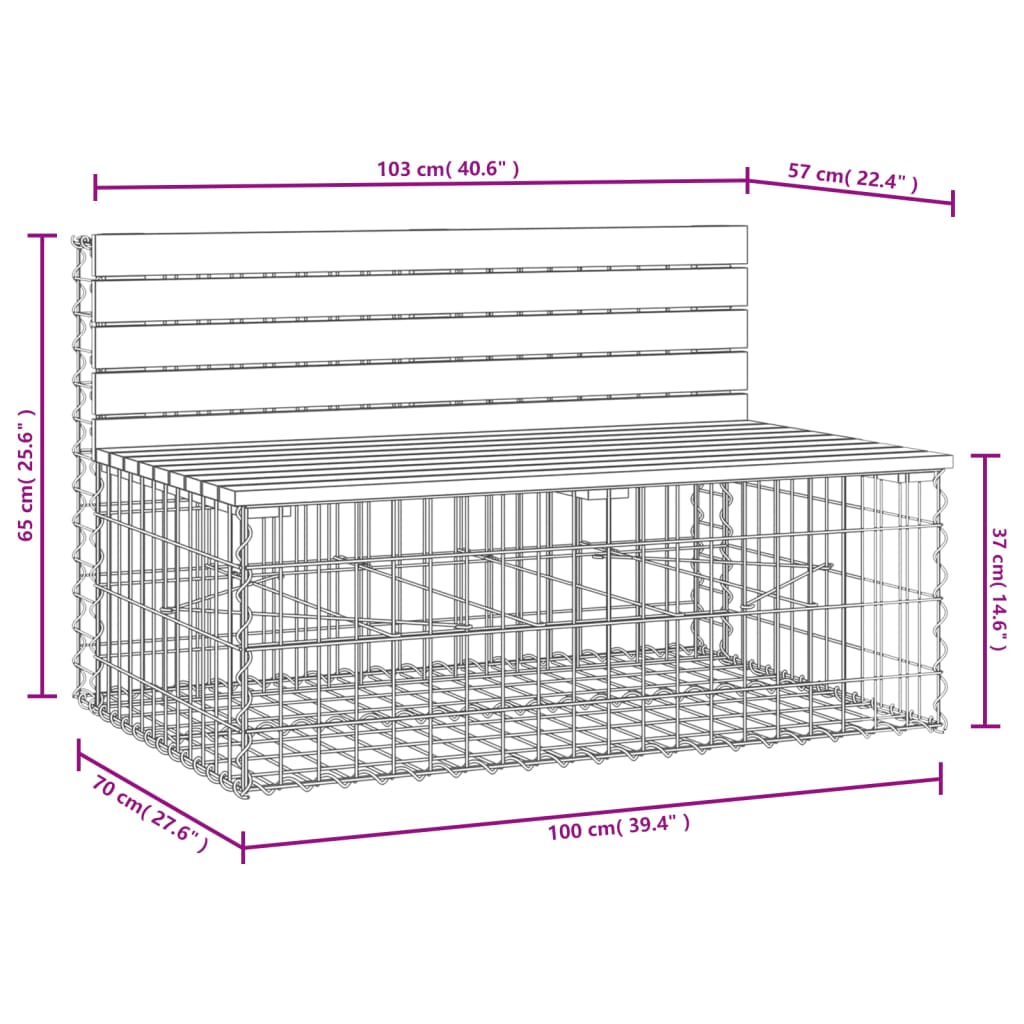 vidaXL Garden Bench Gabion Design 103x70x65 cm Solid Wood Pine