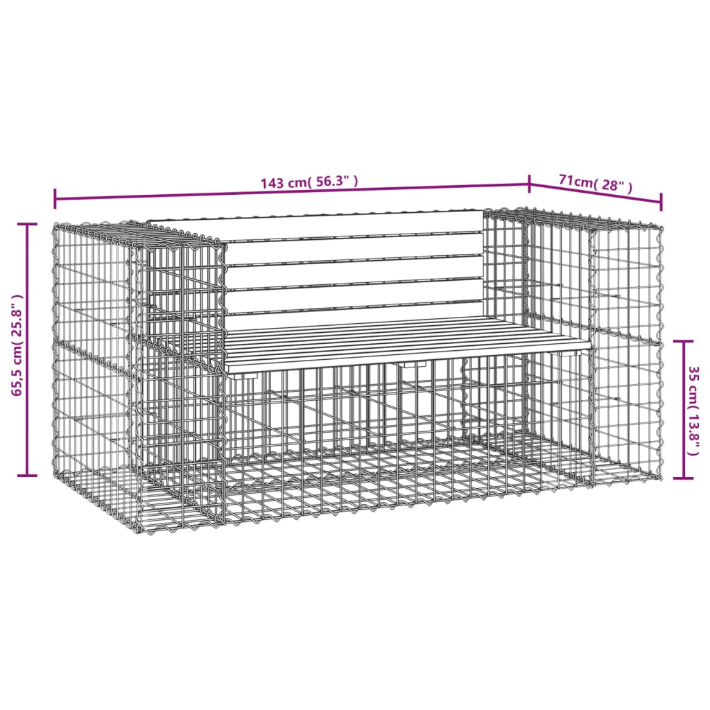 vidaXL Garden Bench Gabion Design 143x71x65.5 cm Impregnated Wood Pine