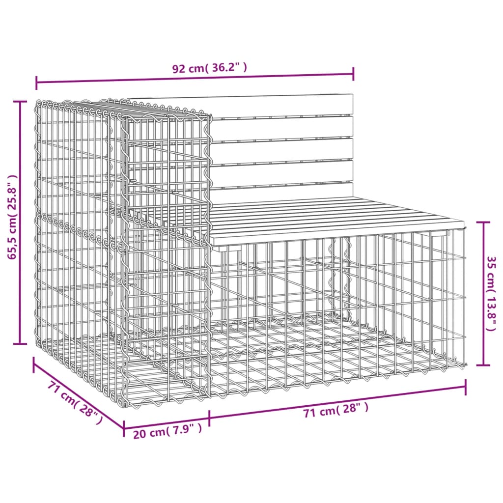 vidaXL Garden Bench Gabion Design 92x71x65.5 cm Solid Wood Douglas