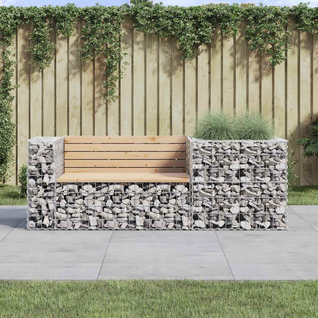 Garden Bench With Gabion Basket | Natural Pine, Silver
