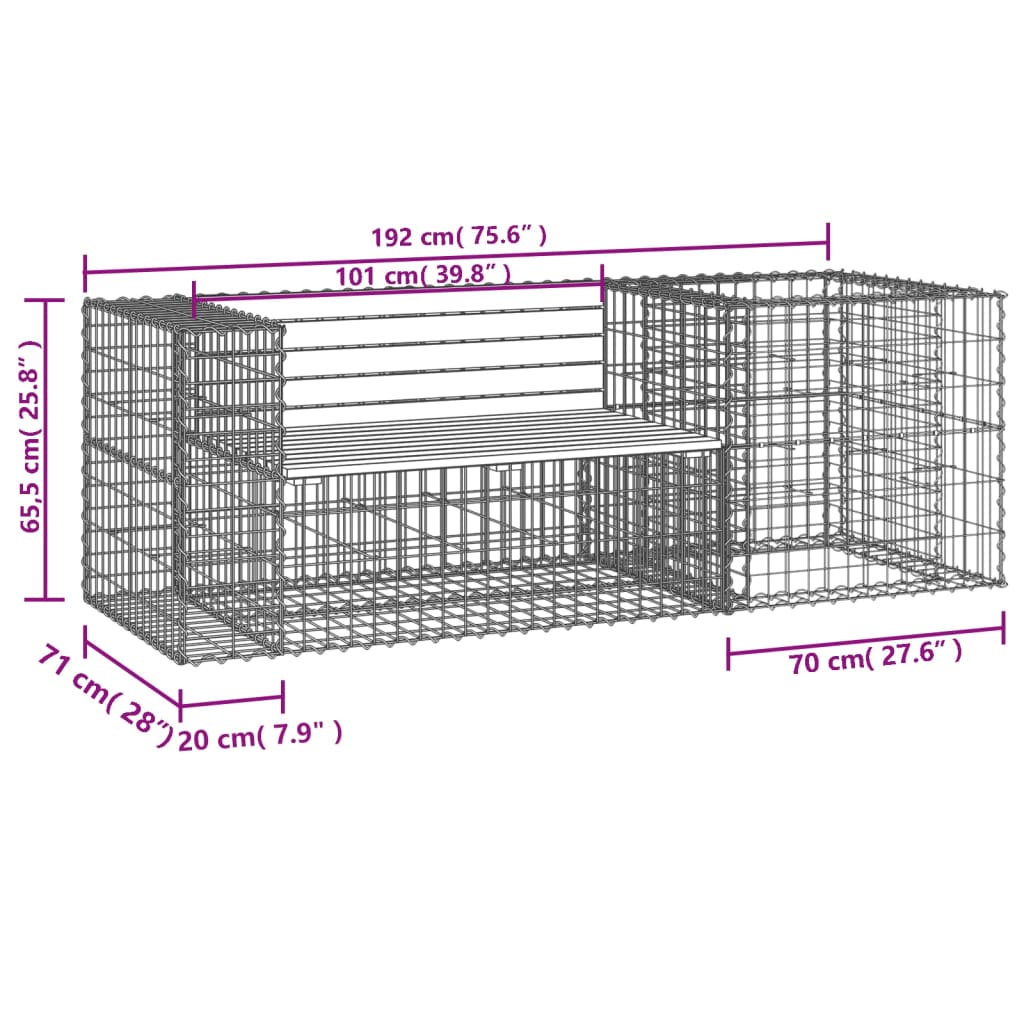 vidaXL Garden Bench with Gabion Basket Impregnated Wood Pine