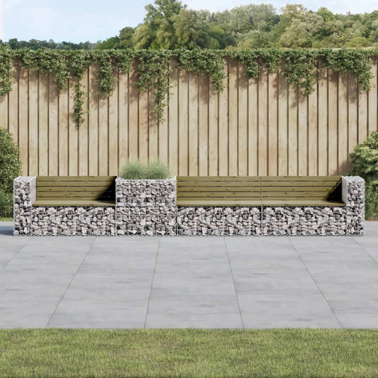 vidaXL Garden Bench with Gabion Basket Impregnated Wood Pine