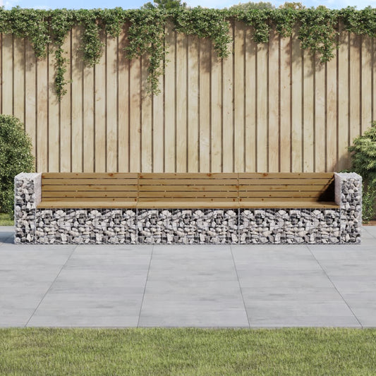 vidaXL Garden Bench Gabion Design 347x71x65.5 cm Impregnated Wood Pine