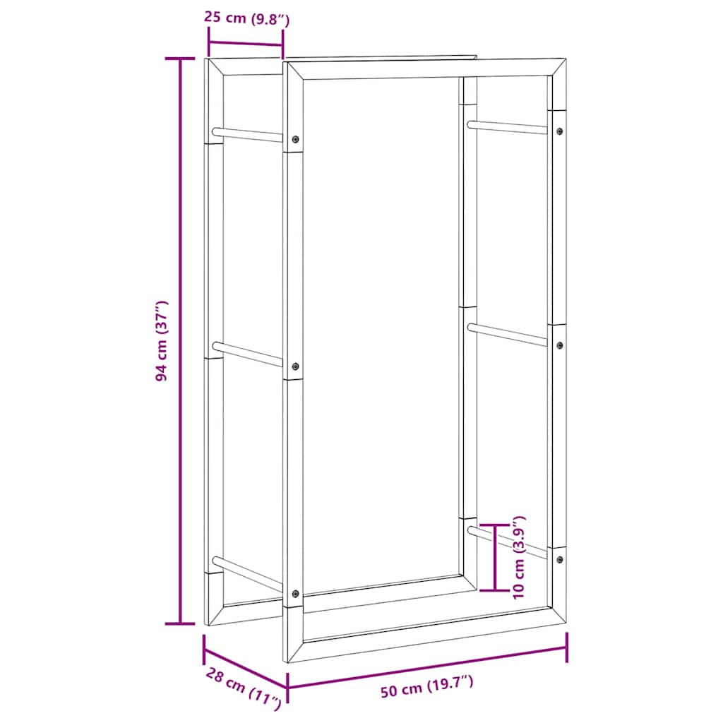 Firewood Rack 50x28x94 cm Stainless Steel