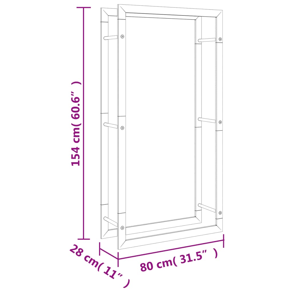 vidaXL Firewood Rack 80x28x154 cm Stainless Steel