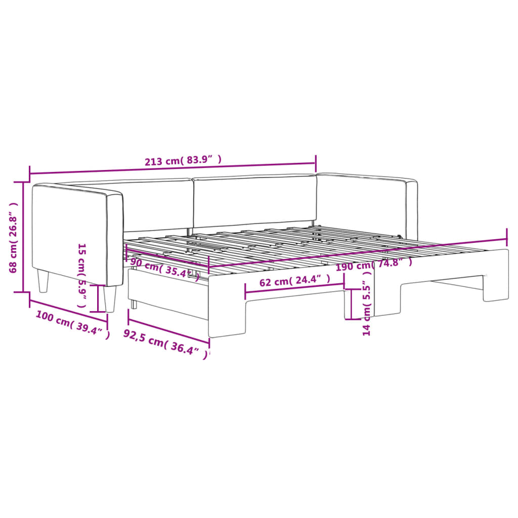 Daybed with Trundle without Mattress Dark Grey 90x190 cm Single