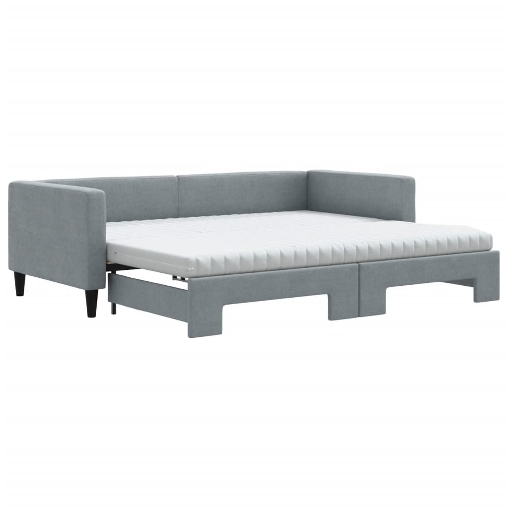 Daybed with Trundle and Mattresses Light Grey 90x190 cm Fabric