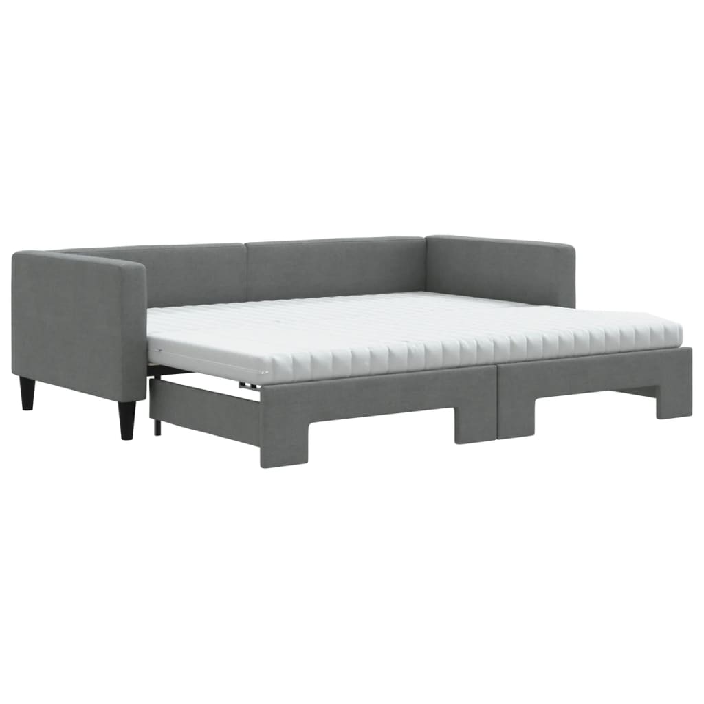 Daybed with Trundle and Mattresses Dark Grey 90x190 cm Fabric