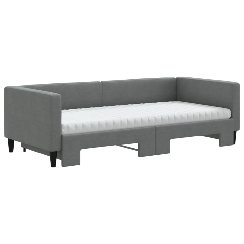 Daybed with Trundle and Mattresses Dark Grey 90x190 cm Fabric