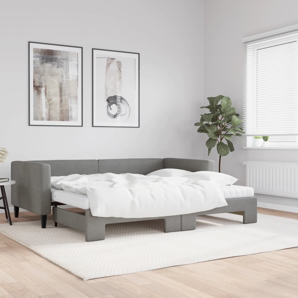 Daybed with Trundle and Mattresses Dark Grey 90x190 cm Fabric