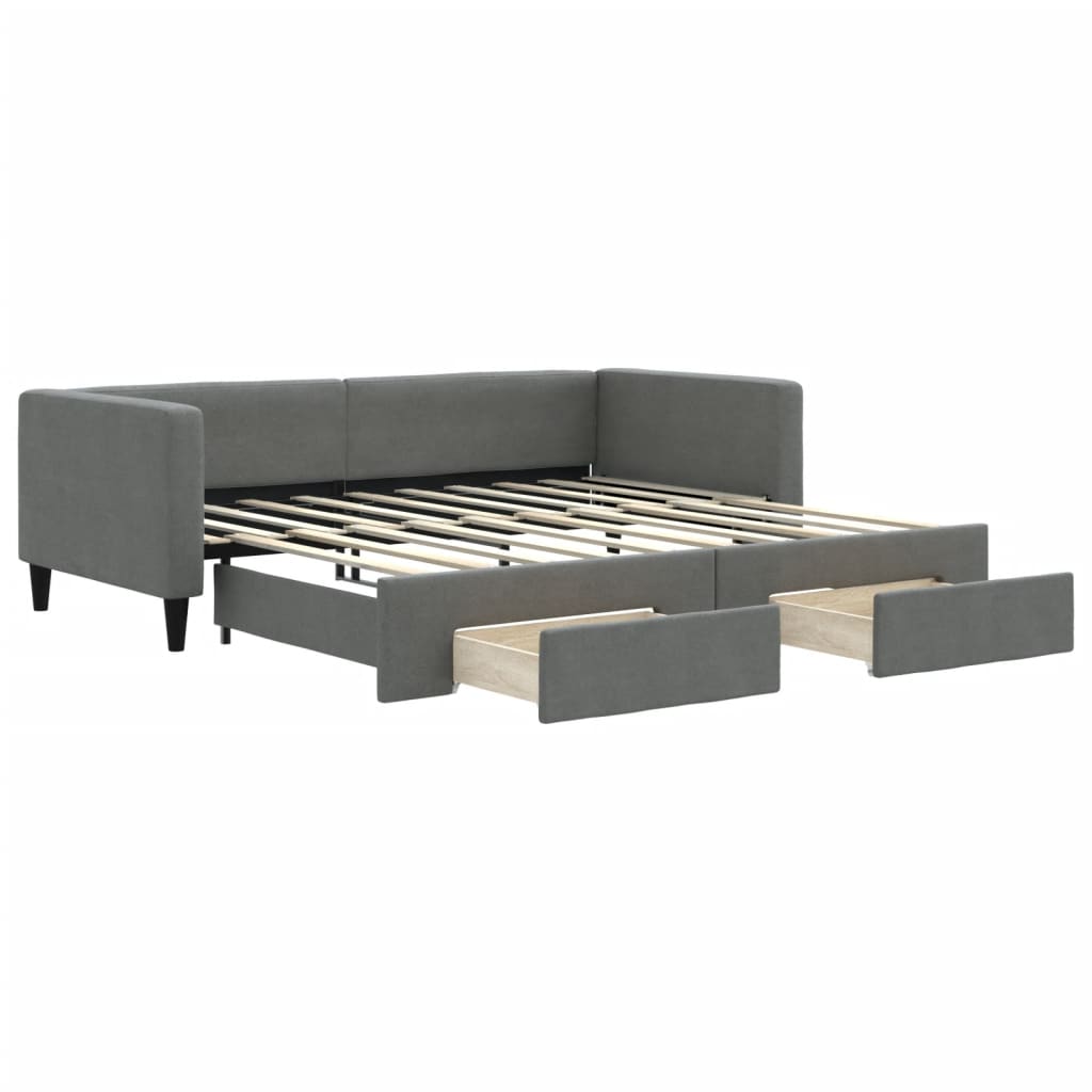 Daybed with Trundle&Drawers without Mattress Dark Grey 90x190 cm Single