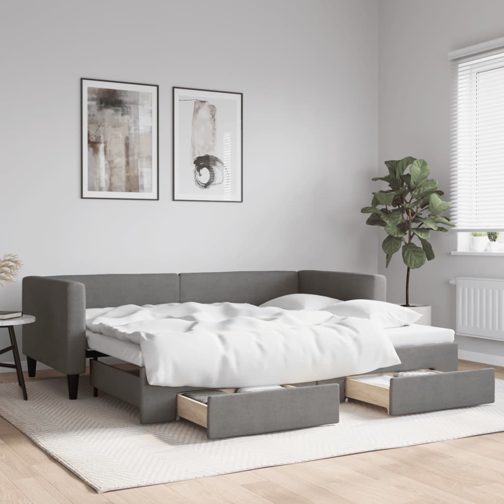 Daybed with Trundle&Drawers without Mattress Dark Grey 90x190 cm Single
