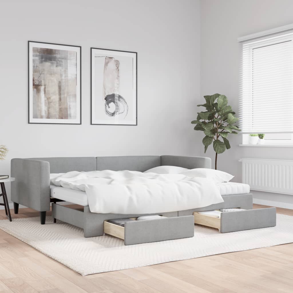 Daybed with Trundle and Drawers Light Grey 90x190 cm Fabric