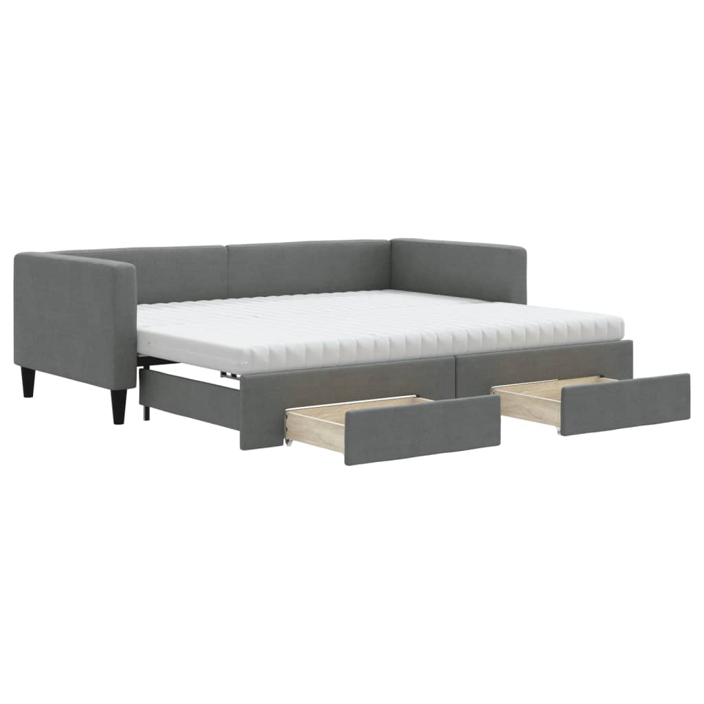 Daybed with Trundle and Drawers Dark Grey 90x190 cm Fabric