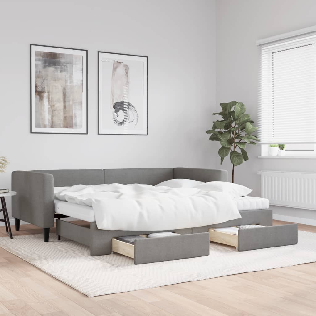 Daybed with Trundle and Drawers Dark Grey 90x190 cm Fabric