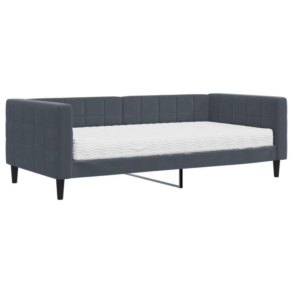 Daybed with Mattress Dark Grey 90x190 cm Velvet