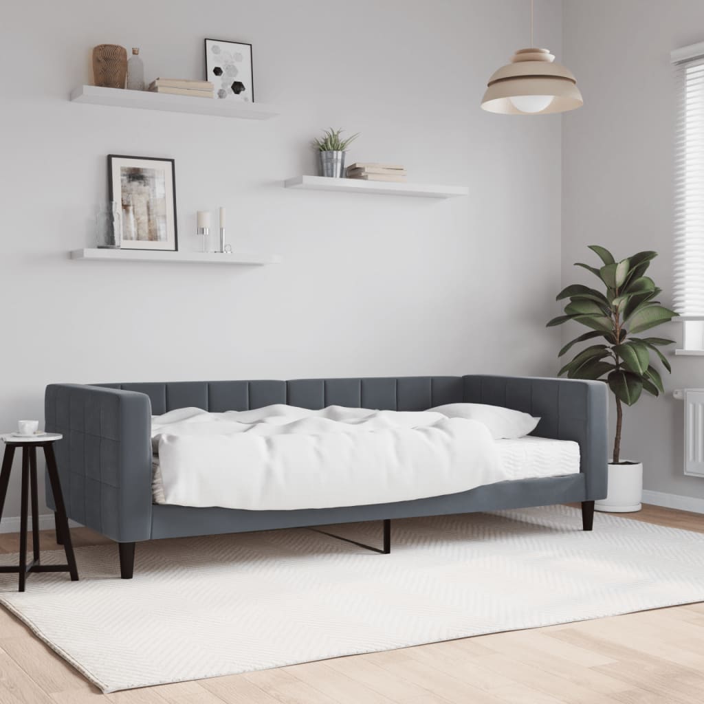 Daybed with Mattress Dark Grey 90x190 cm Velvet