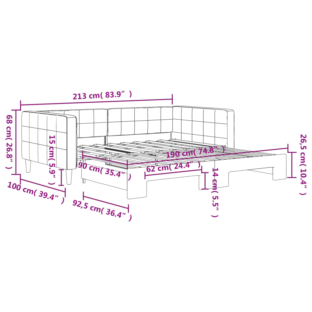 Daybed with Trundle without Mattress Dark Grey 90x190 cm Single
