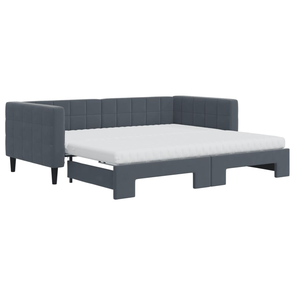 Daybed with Trundle and Mattresses Dark Grey 90x190 cm Velvet