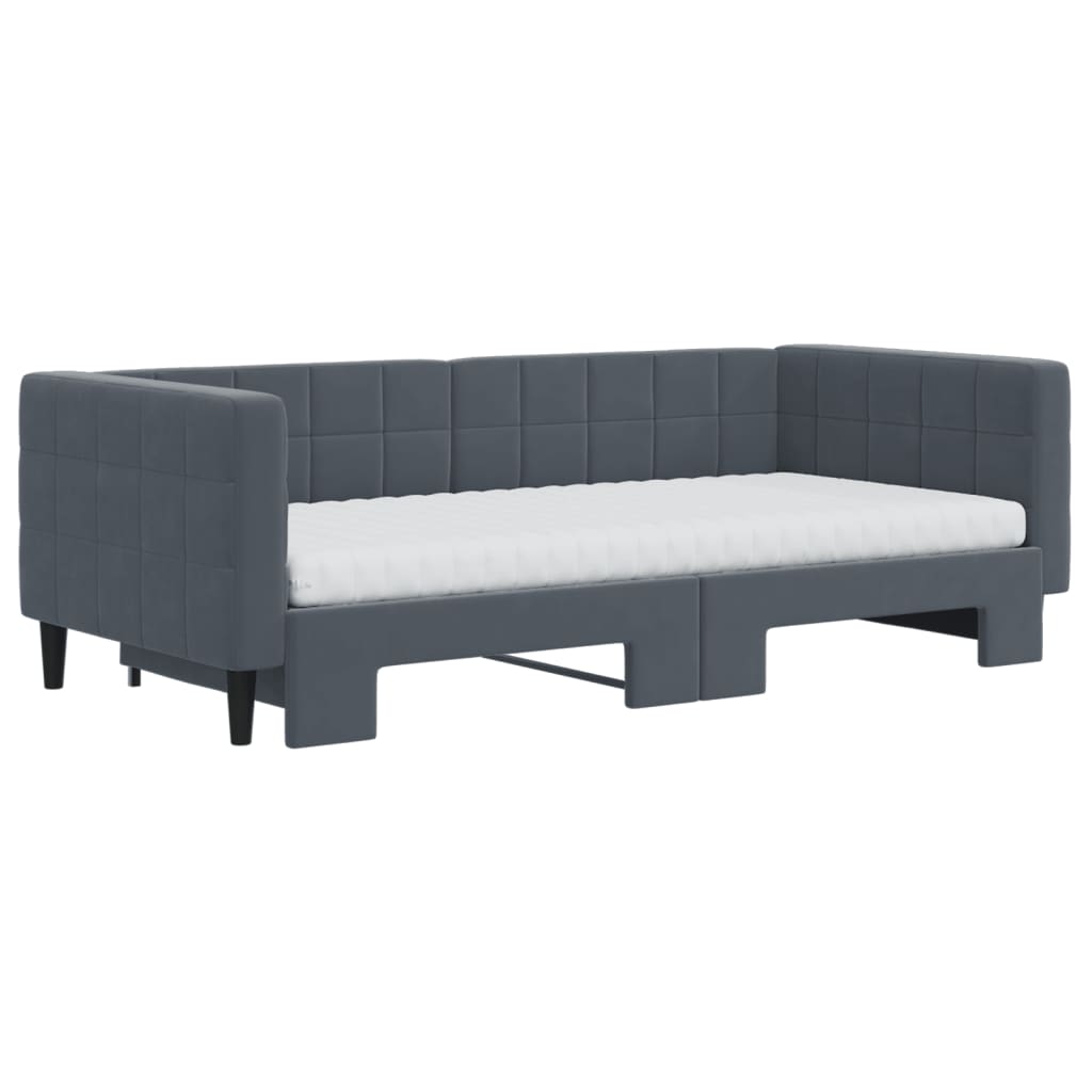 Daybed with Trundle and Mattresses Dark Grey 90x190 cm Velvet