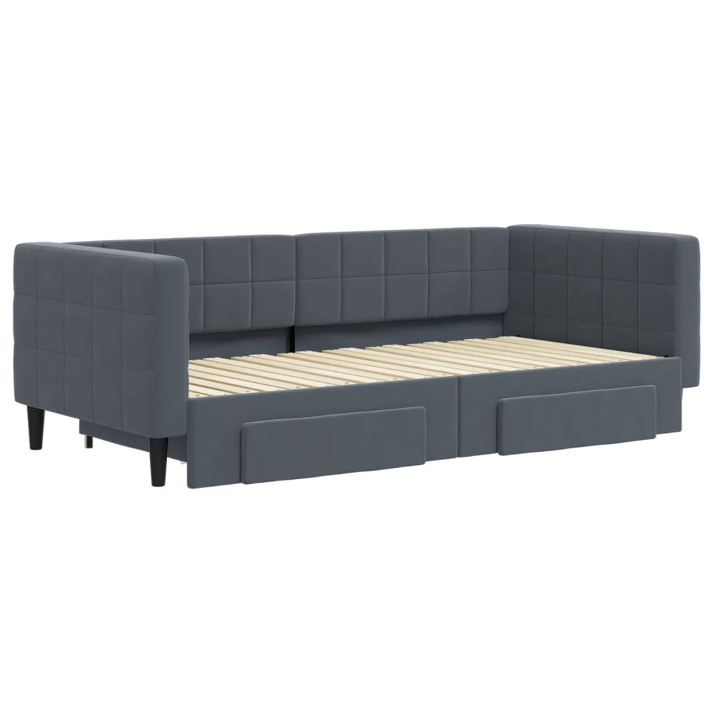 Daybed with Trundle&Drawers without Mattress Dark Grey 90x190 cm Single
