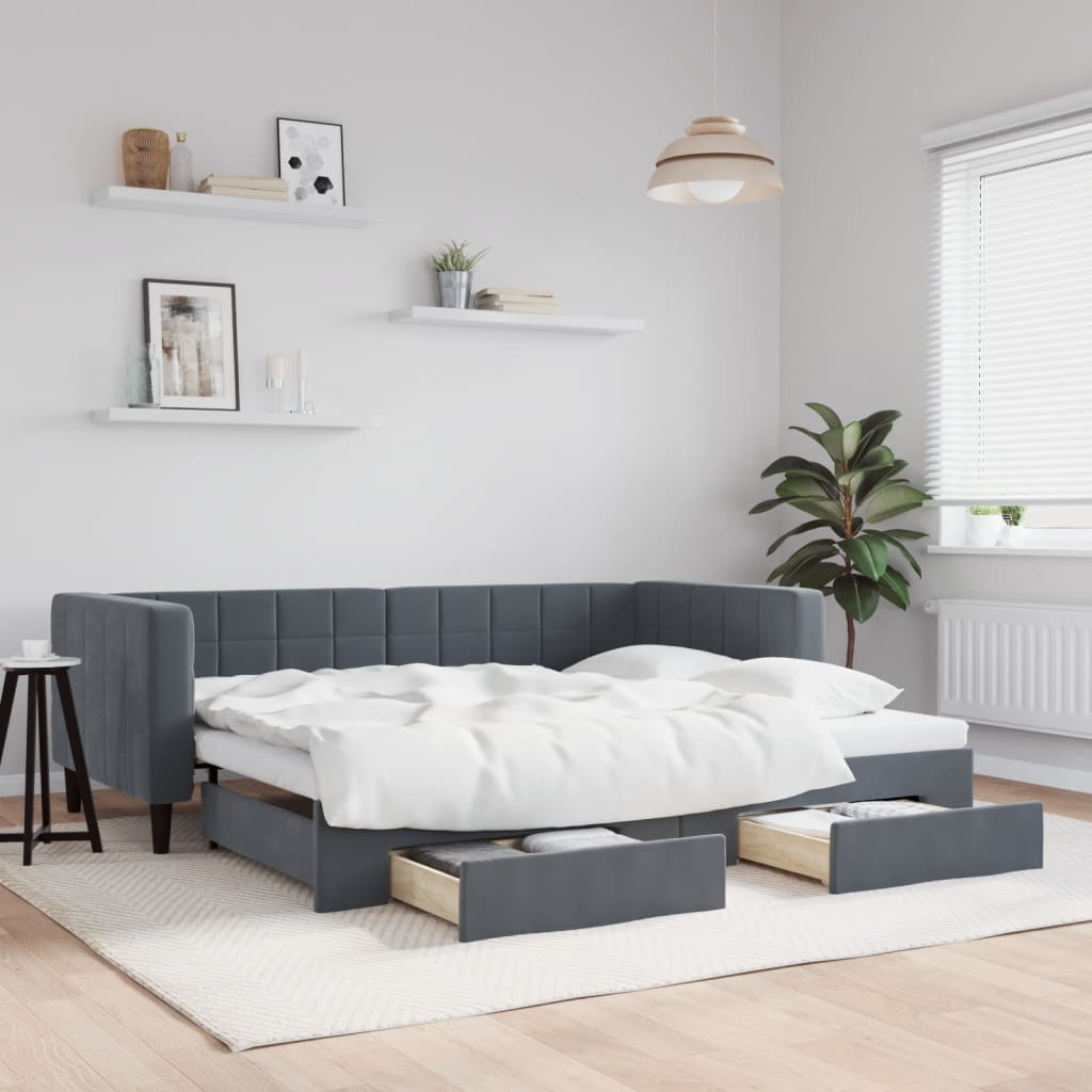 Daybed with Trundle&Drawers without Mattress Dark Grey 90x190 cm Single