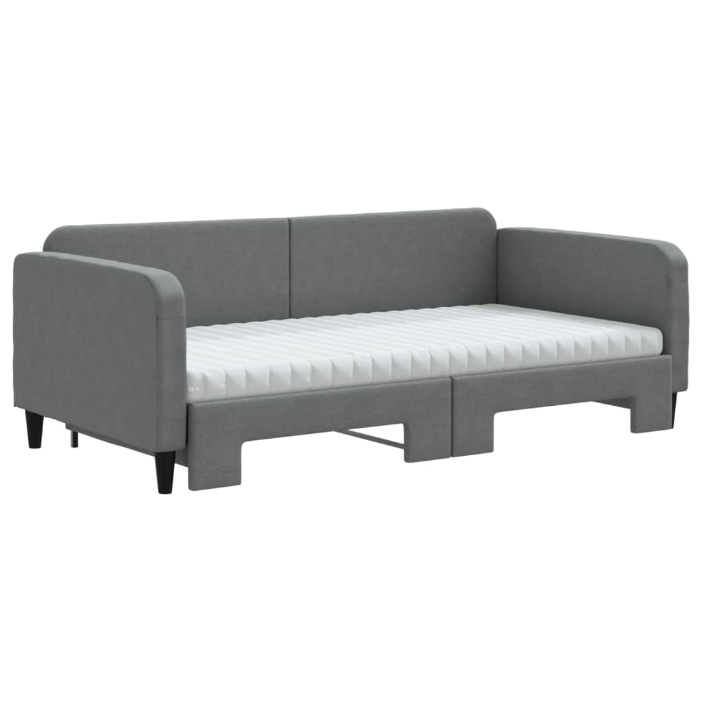 Daybed with Trundle and Mattresses Dark Grey 90x190 cm Fabric