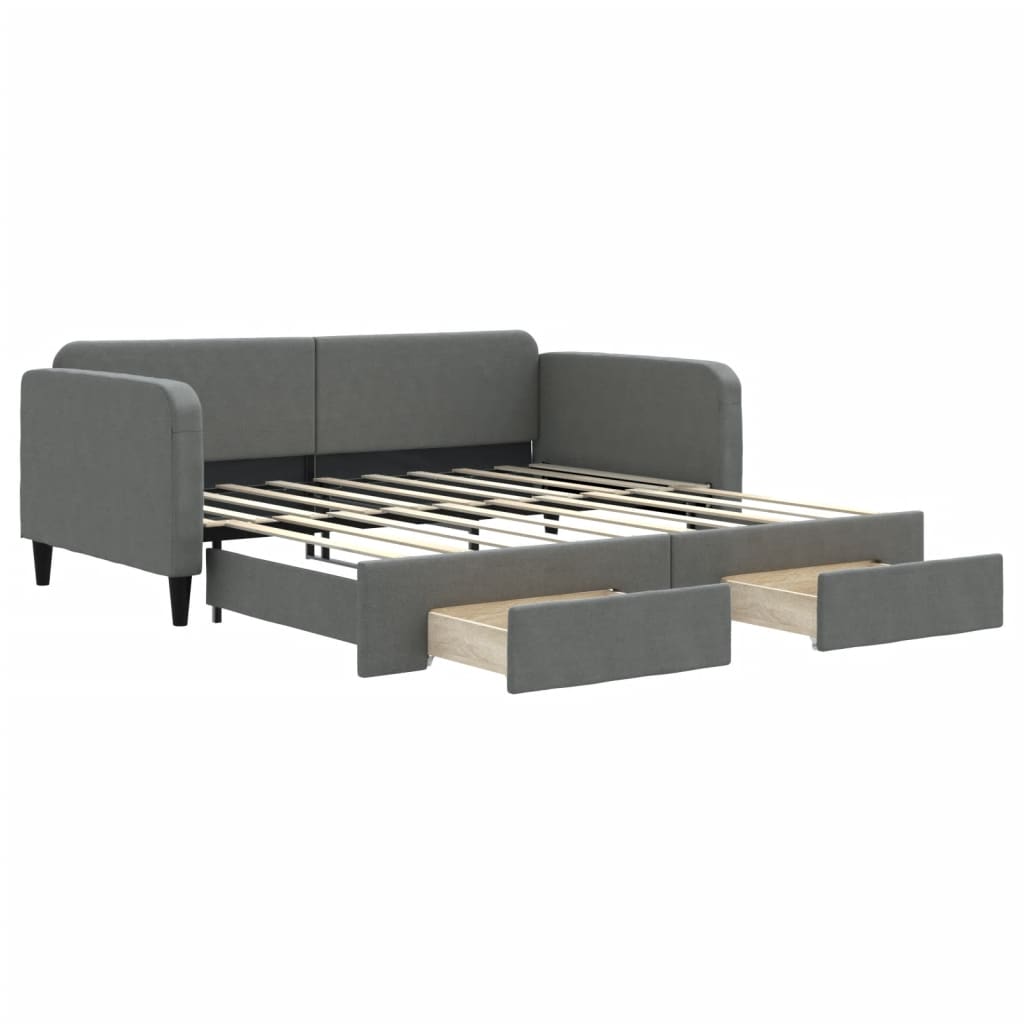 Daybed with Trundle&Drawers without Mattress Dark Grey 90x190 cm Single