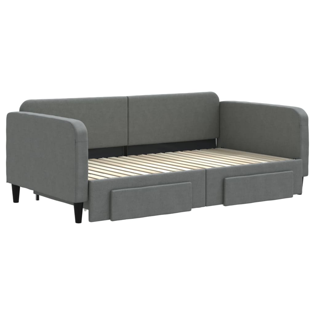 Daybed with Trundle&Drawers without Mattress Dark Grey 90x190 cm Single