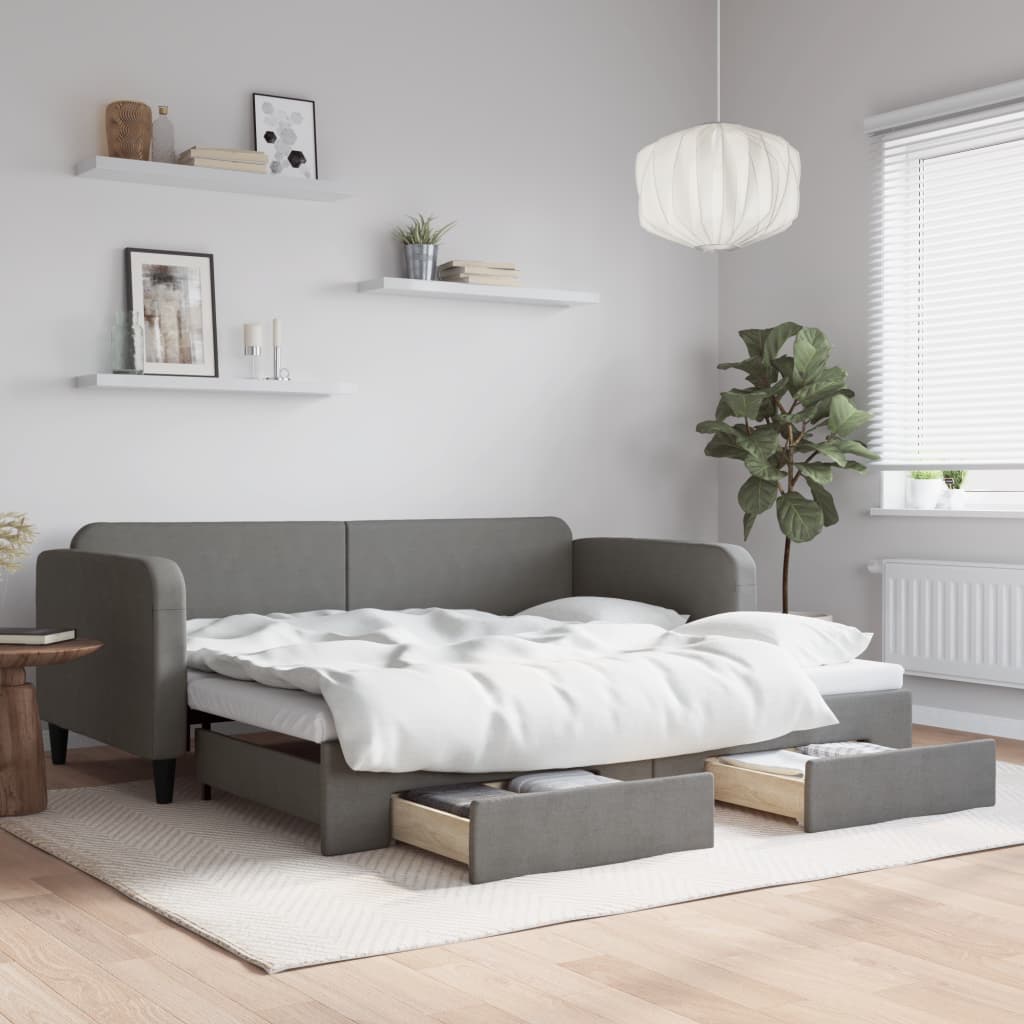 Daybed with Trundle&Drawers without Mattress Dark Grey 90x190 cm Single