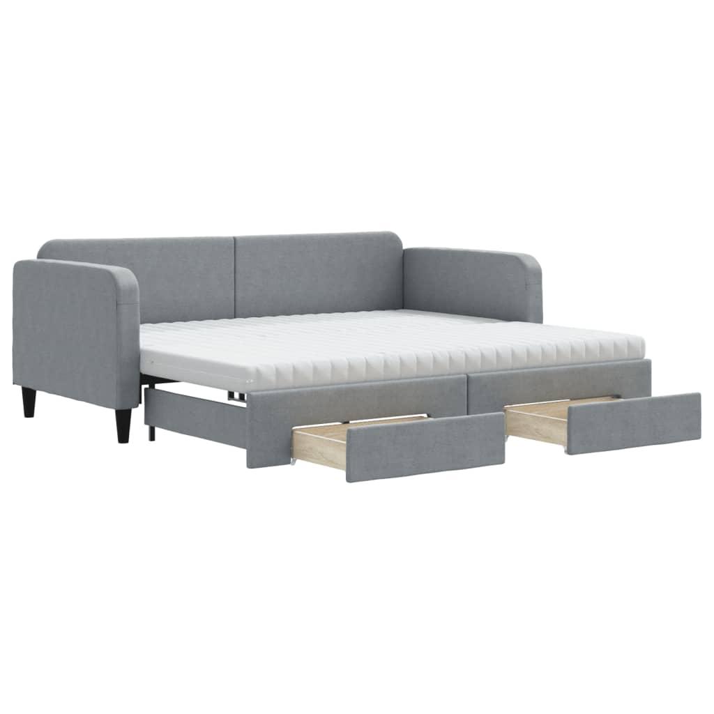 Daybed with Trundle and Drawers Light Grey 90x190 cm Fabric