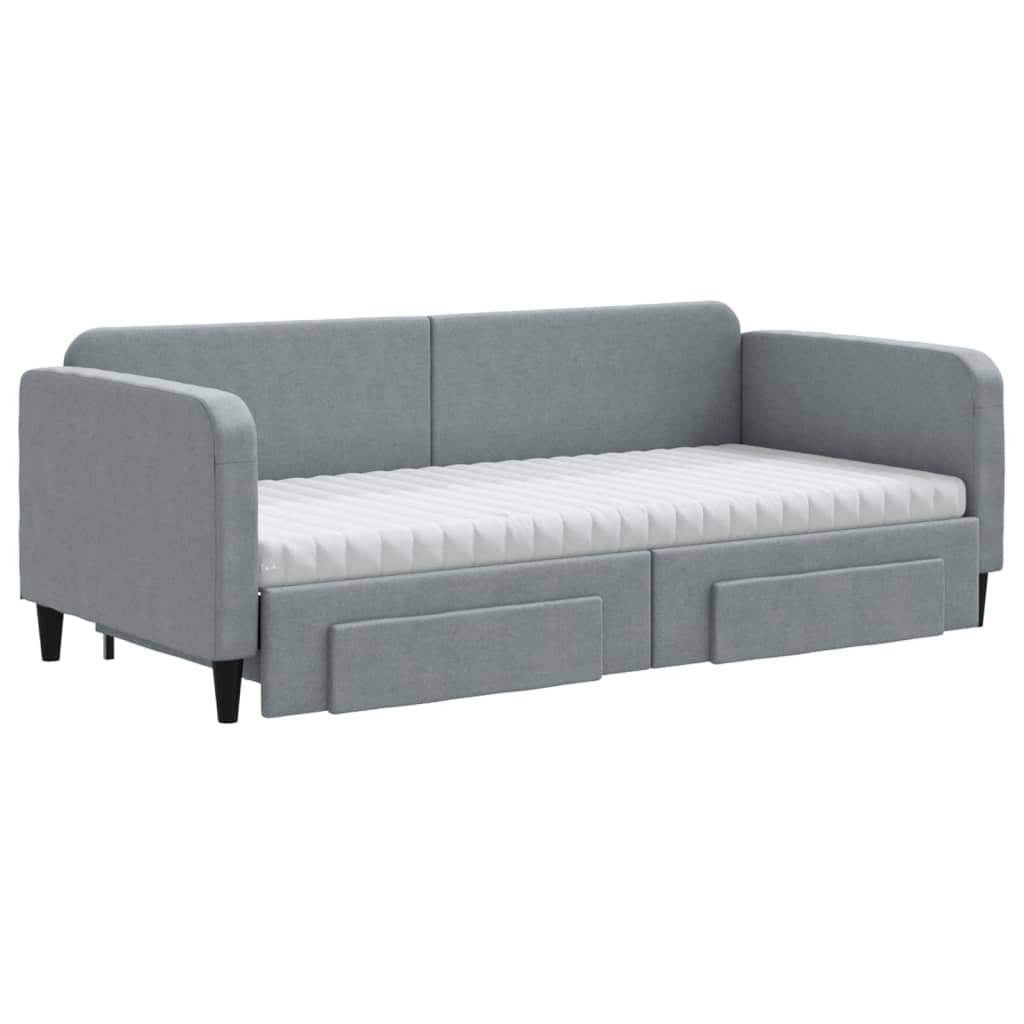 Daybed with Trundle and Drawers Light Grey 90x190 cm Fabric