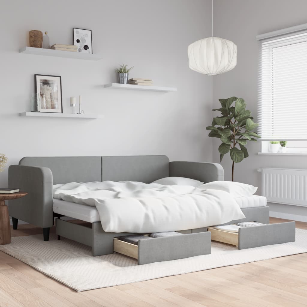Daybed with Trundle and Drawers Light Grey 90x190 cm Fabric