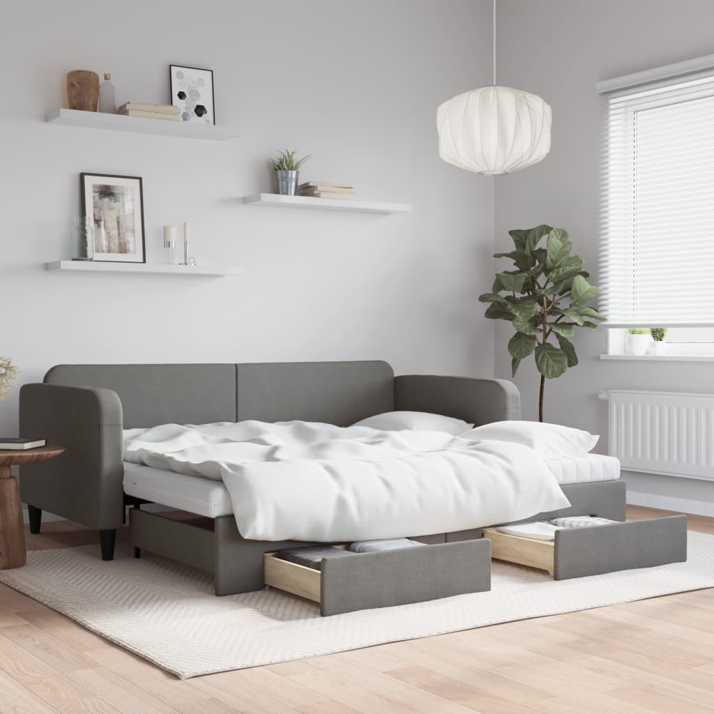 Daybed with Trundle and Drawers Dark Grey 90x190 cm Fabric