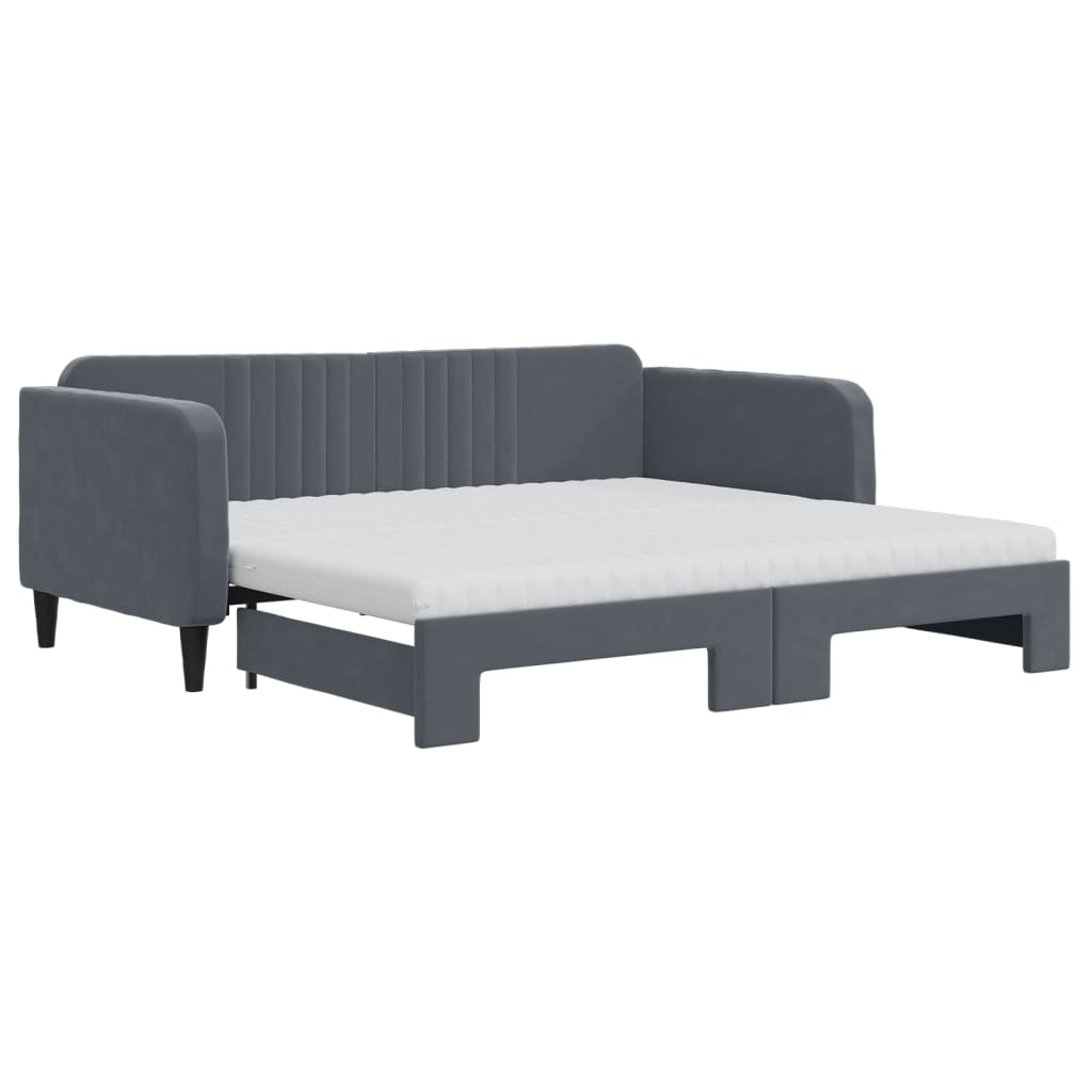 Daybed with Trundle and Mattresses Dark Grey 90x190 cm Velvet