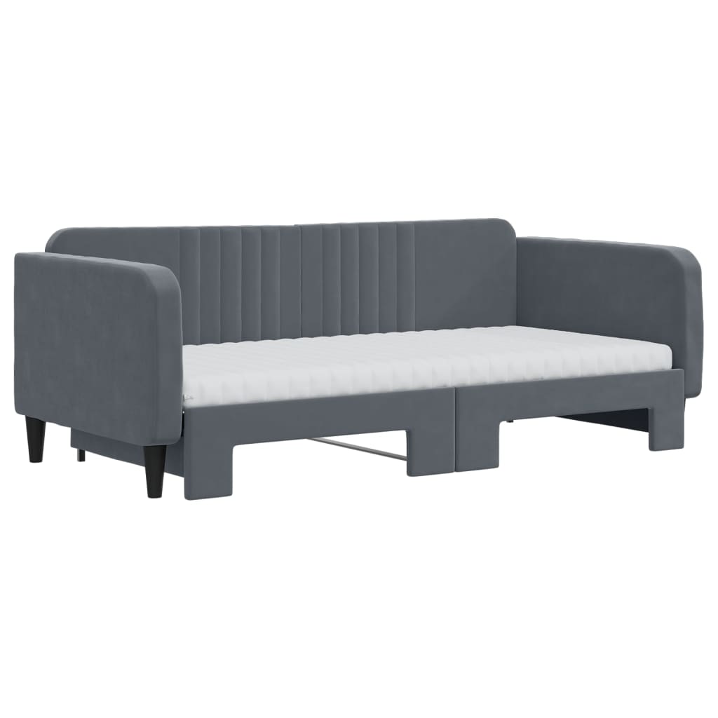 Daybed with Trundle and Mattresses Dark Grey 90x190 cm Velvet