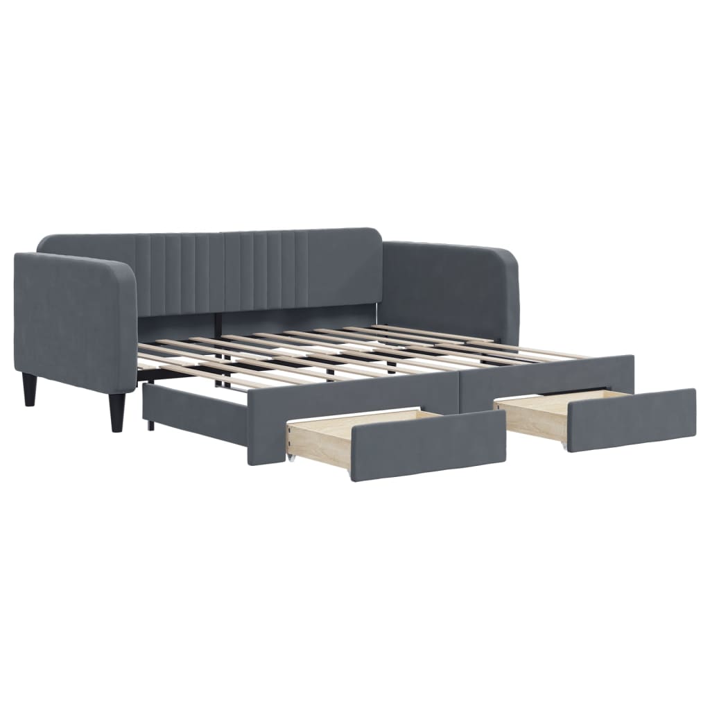 Daybed with Trundle&Drawers without Mattress Dark Grey 90x190 cm Single