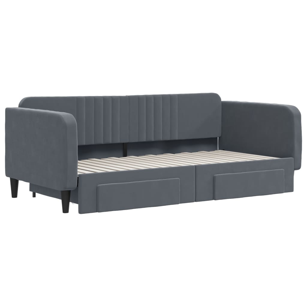 Daybed with Trundle&Drawers without Mattress Dark Grey 90x190 cm Single