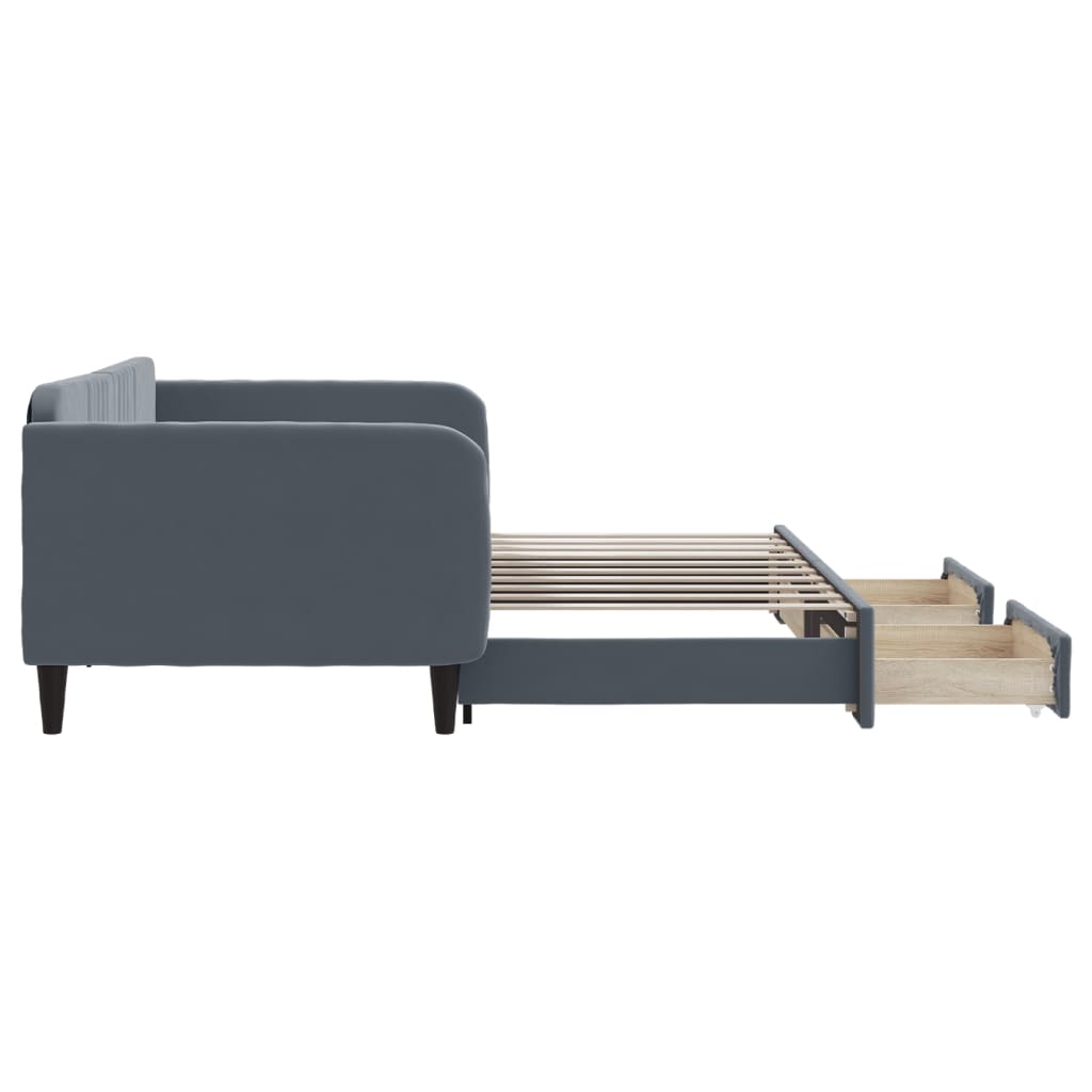 Daybed with Trundle&Drawers without Mattress Dark Grey 90x190 cm Single