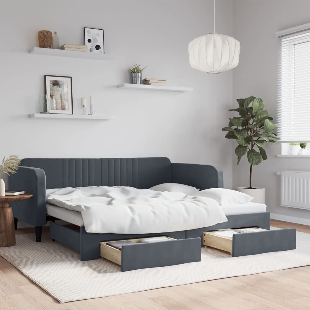 Daybed with Trundle&Drawers without Mattress Dark Grey 90x190 cm Single