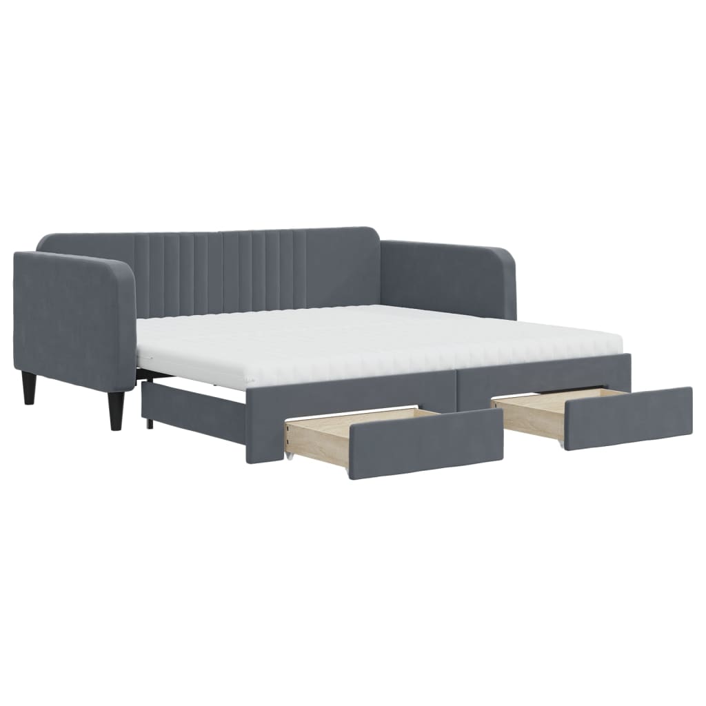 Daybed with Trundle and Drawers Dark Grey 90x190 cm Velvet