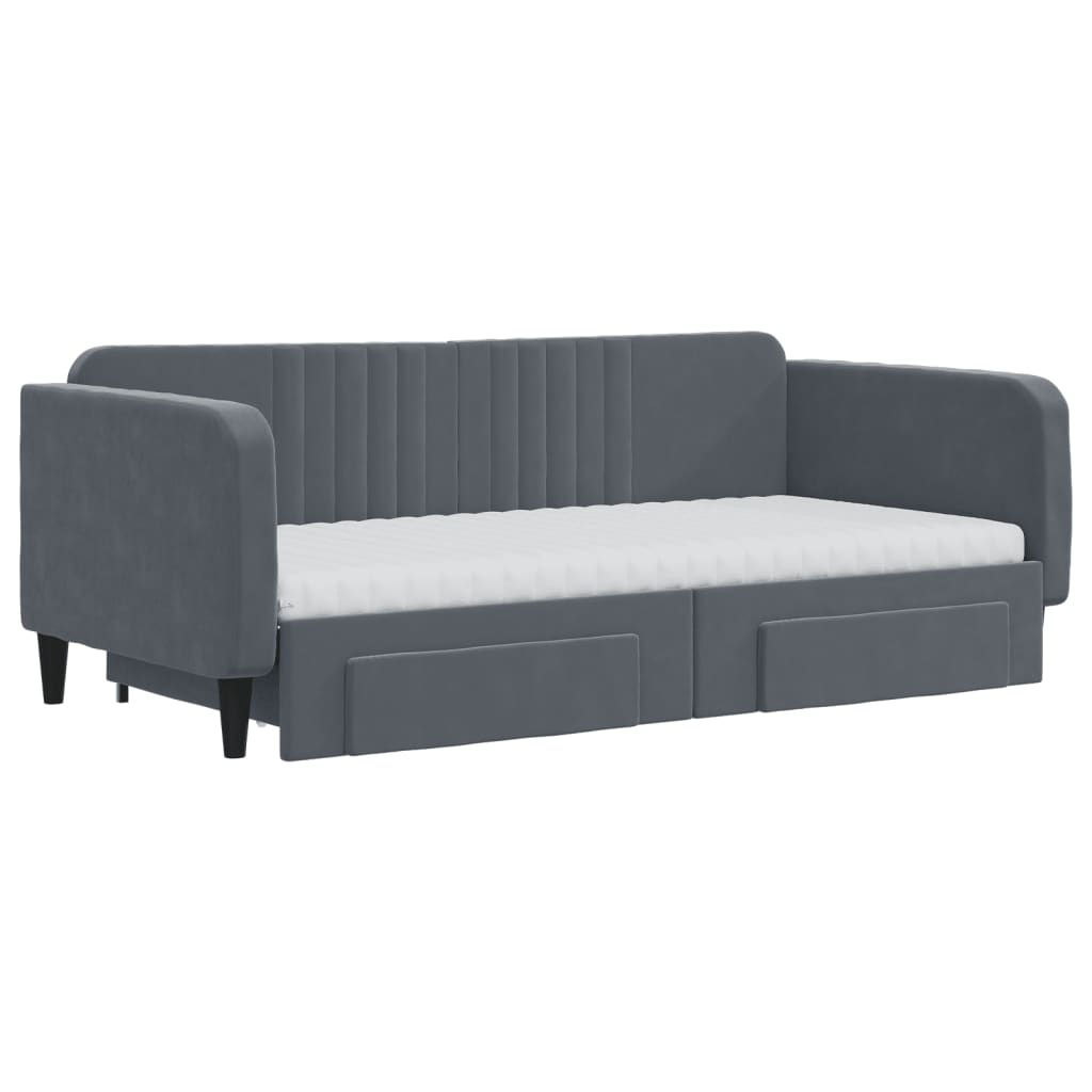Daybed with Trundle and Drawers Dark Grey 90x190 cm Velvet