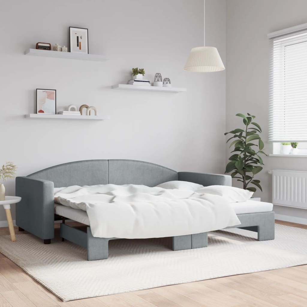 Daybed with Trundle without Mattress Light Grey 90x190 cm Single
