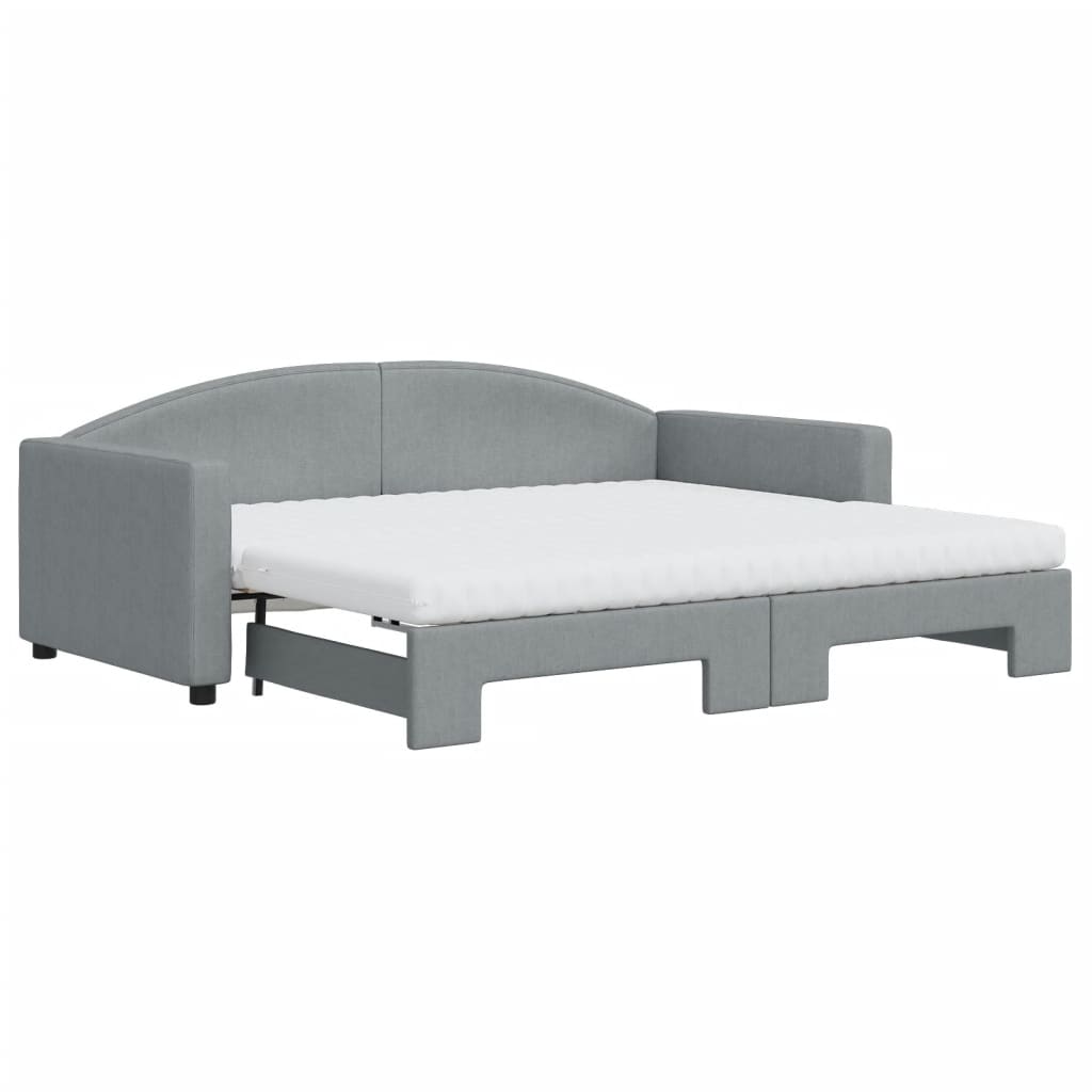 Daybed with Trundle and Mattresses Light Grey 90x190 cm Fabric