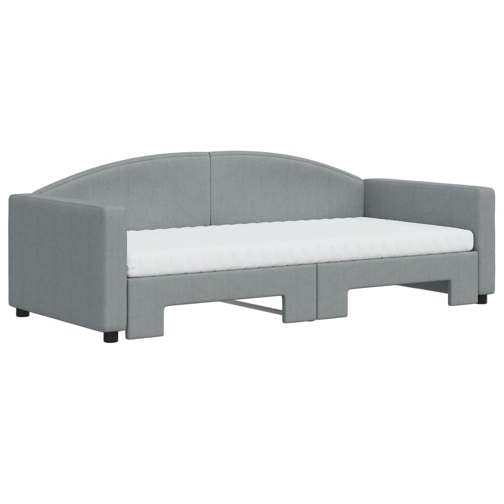 Daybed with Trundle and Mattresses Light Grey 90x190 cm Fabric