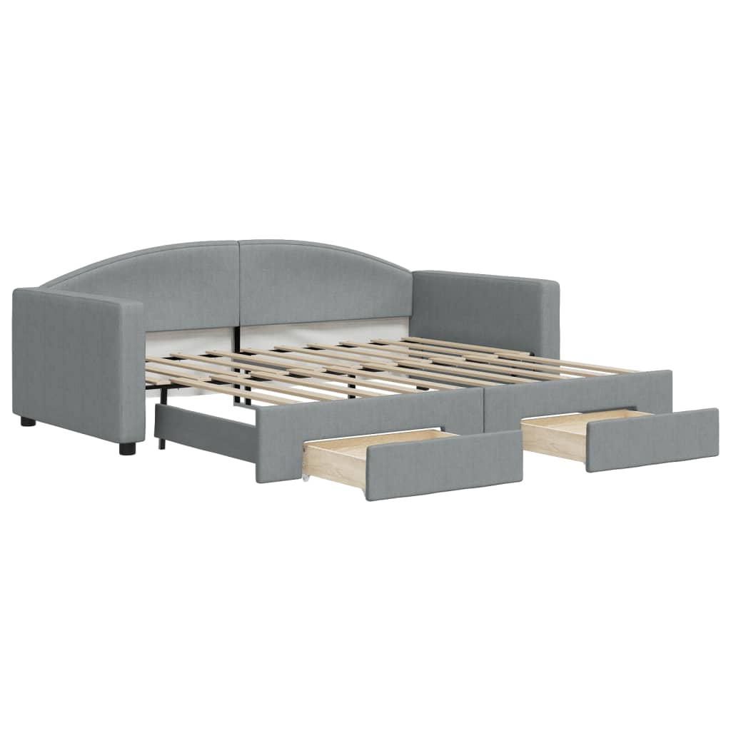 Daybed with Trundle&Drawers without Mattress Light Grey 90x190 cm Single