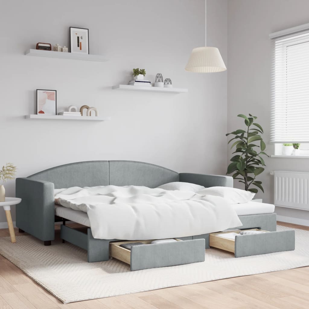 Daybed with Trundle&Drawers without Mattress Light Grey 90x190 cm Single