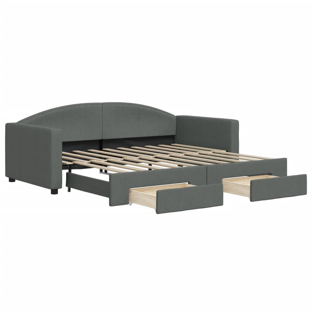 Daybed with Trundle&Drawers without Mattress Dark Grey 90x190 cm Single
