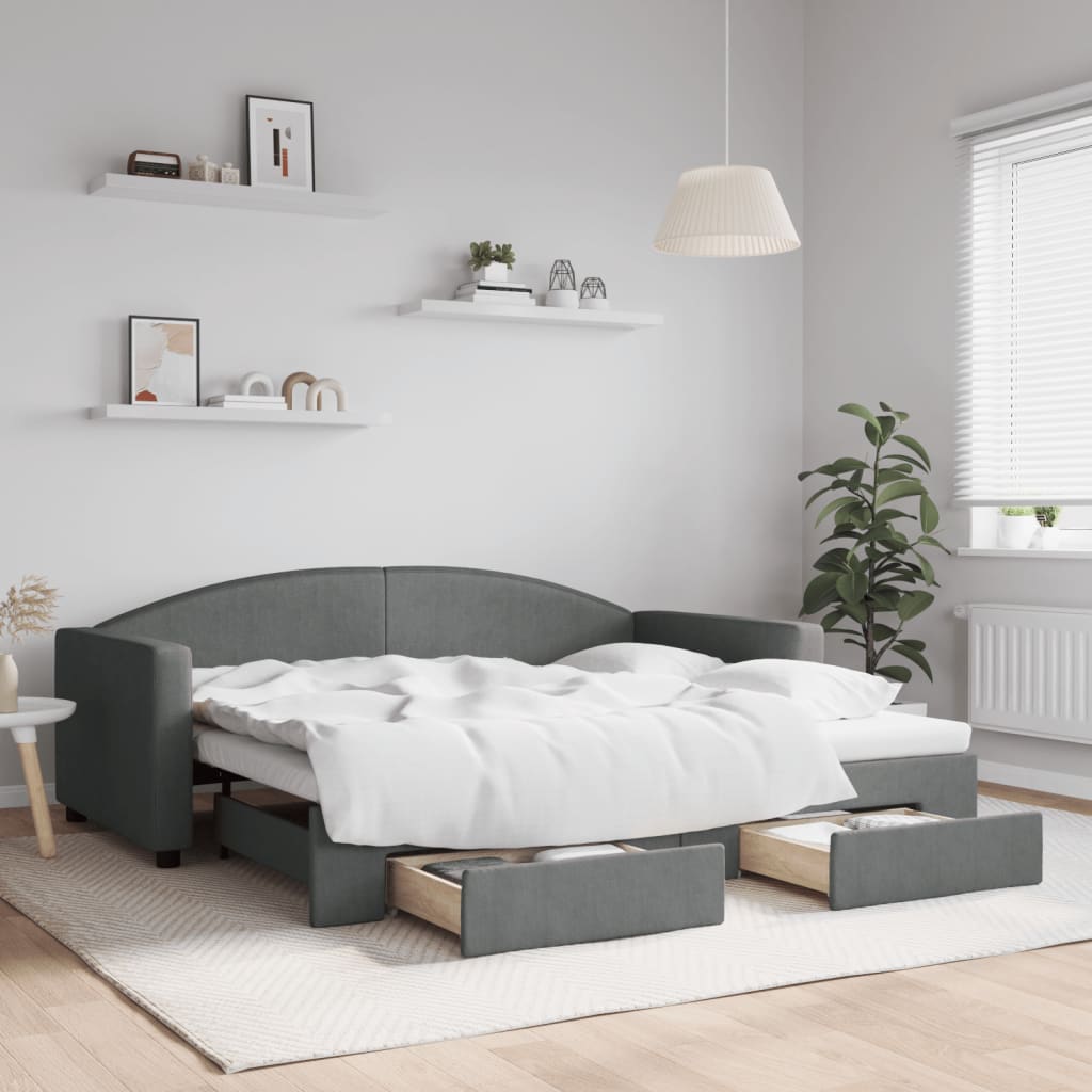 Daybed with Trundle&Drawers without Mattress Dark Grey 90x190 cm Single