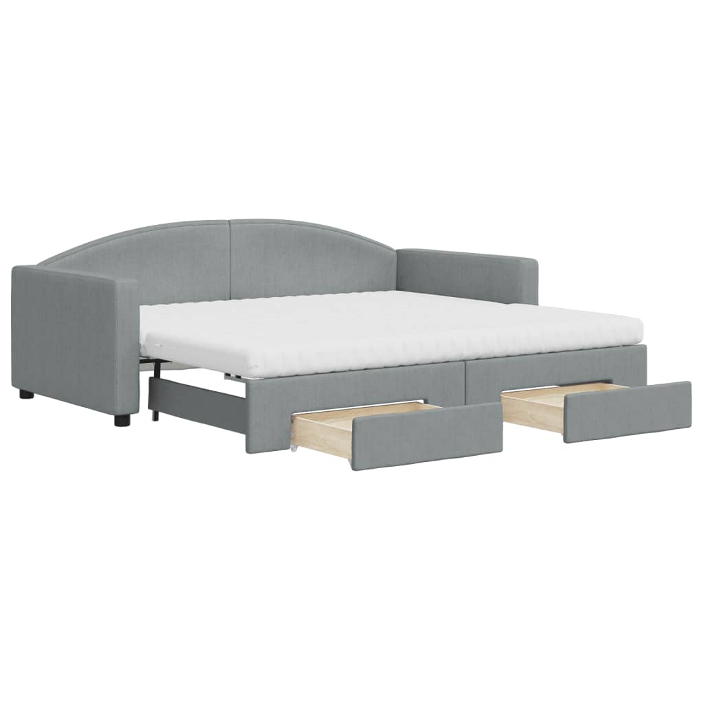 Daybed with Trundle and Drawers Light Grey 90x190 cm Fabric